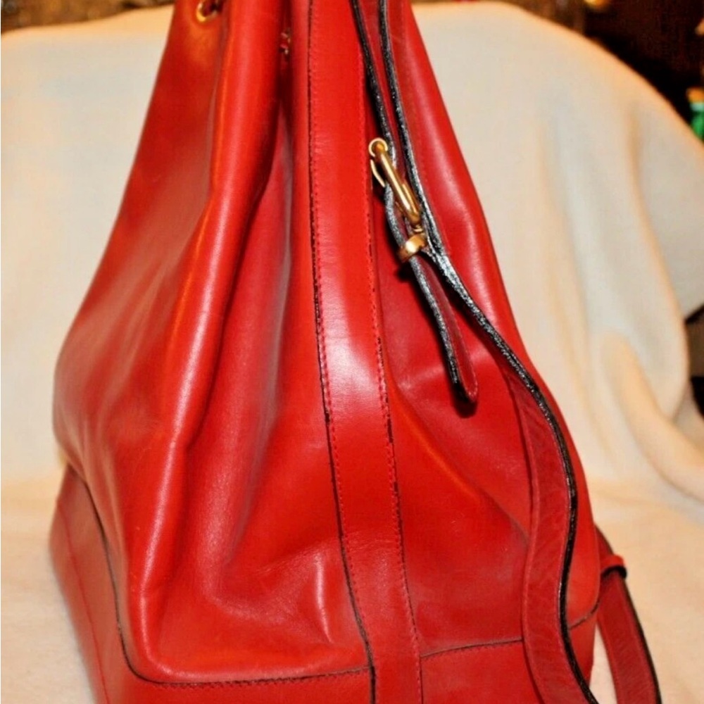 Red Leather Drawstring Bucket Bag - Picture 6 of 9